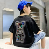 Black Oversized T-Shirt for Kids – Retro Cartoon Bear Graphic